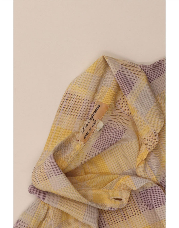 Les Copains Womens Short Sleeve Pullover Shirt UK 14 Large Yellow Check