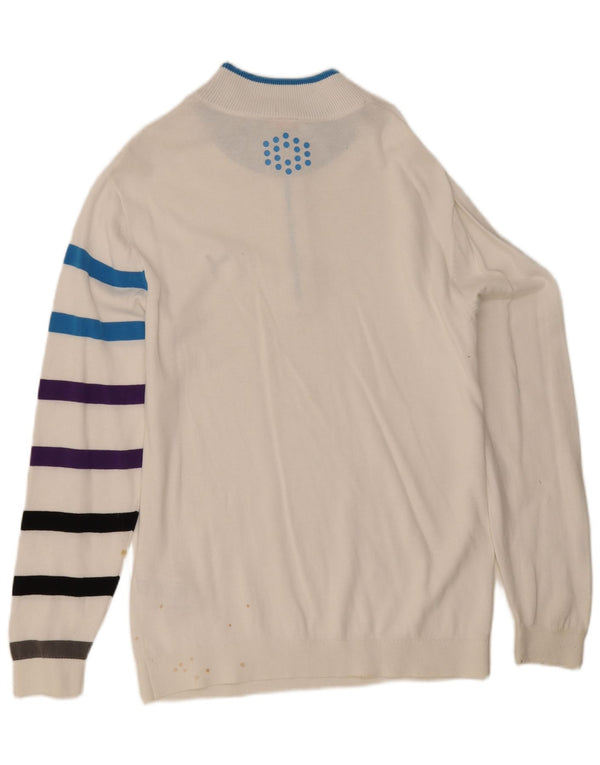 Puma Mens Zip Neck Jumper Sweater Large White Striped Cotton