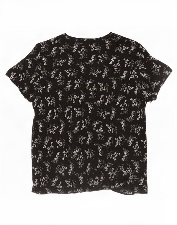 Marks & Spencer Womens St. Michael Blouse Top UK 16 Large Black Floral