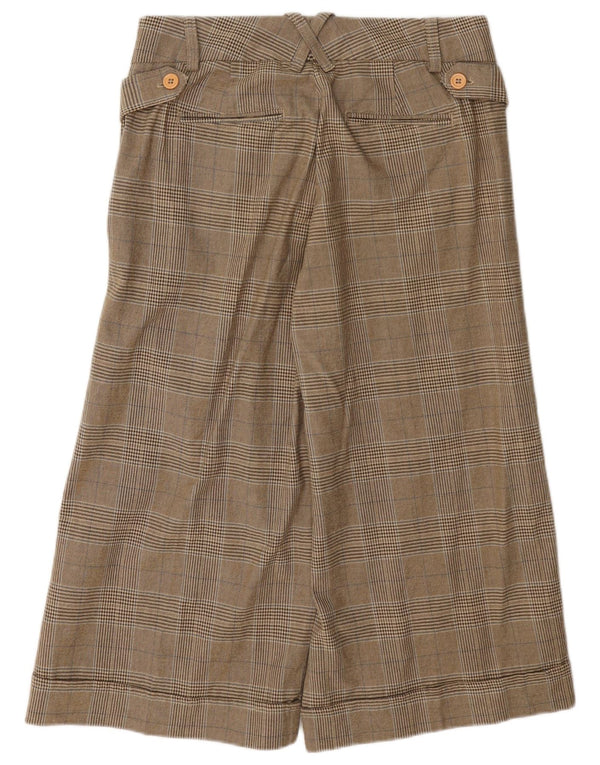Lee Womens Wide Leg Capri Trousers US 7/8 Medium W30 L20 Brown Check Cotton