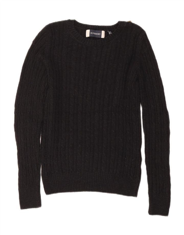Superdry Womens Boat Neck Jumper Sweater UK 8 Small Black Acrylic