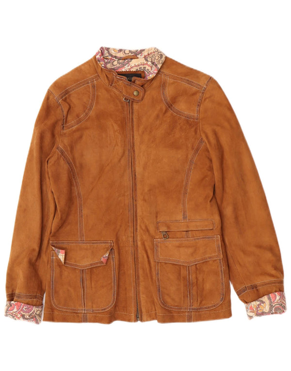 Vintage Womens Suede Jacket IT 44 Medium Beige Leather
