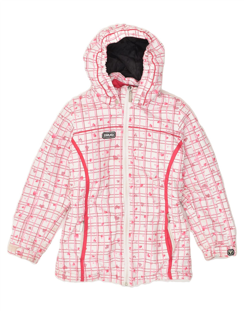 BRUGI Girls Hooded Padded Jacket 7-8 Years Pink Check Polyester | Vintage Brugi | Thrift | Second-Hand Brugi | Used Clothing | Messina Hembry 