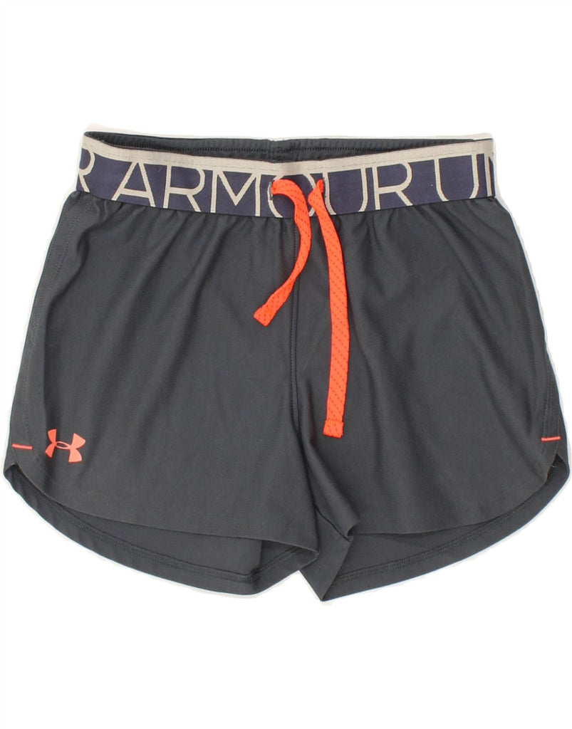 UNDER ARMOUR Girls Heat Gear Graphic Sport Shorts 9-10 Years Grey | Vintage Under Armour | Thrift | Second-Hand Under Armour | Used Clothing | Messina Hembry 