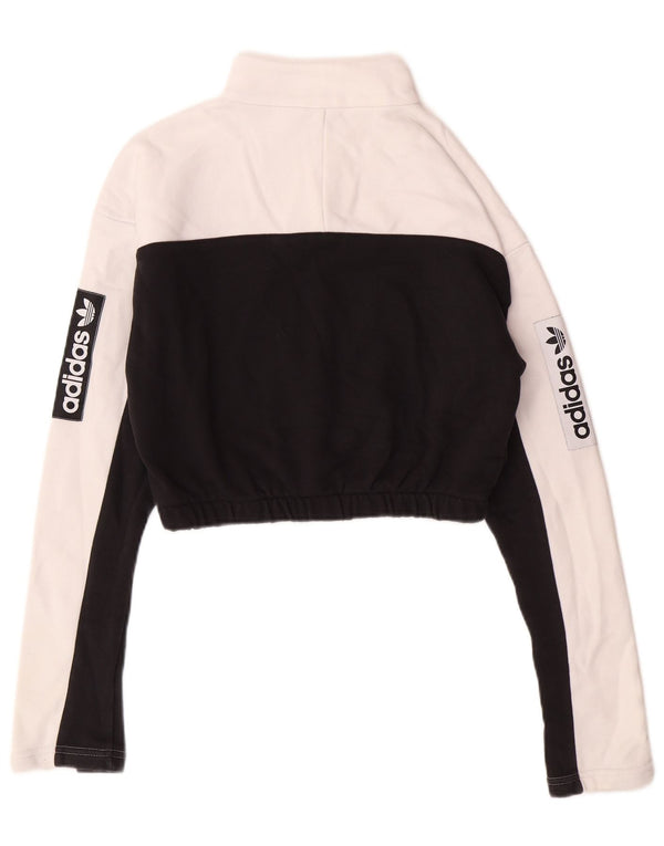 ADIDAS Womens Crop Graphic Sweatshirt Jumper UK 8 Small White Colourblock