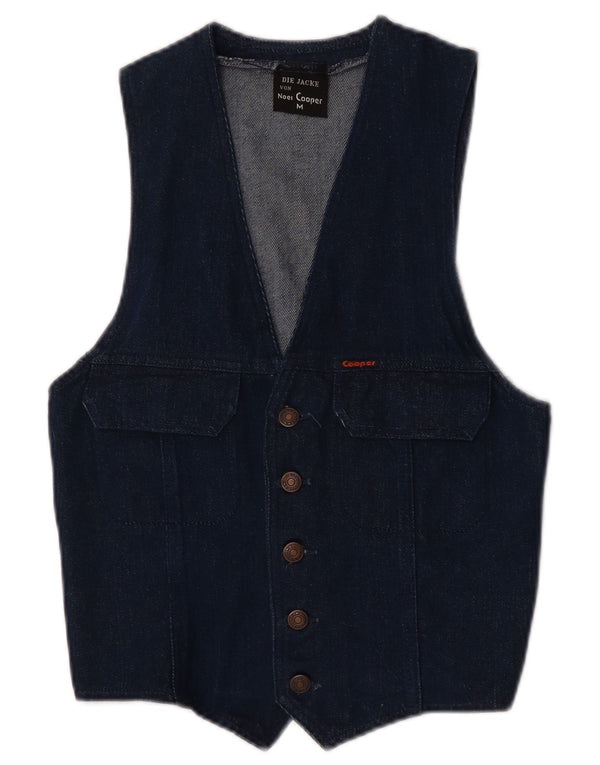 Vintage Mens Denim Waistcoat Medium Blue Cotton