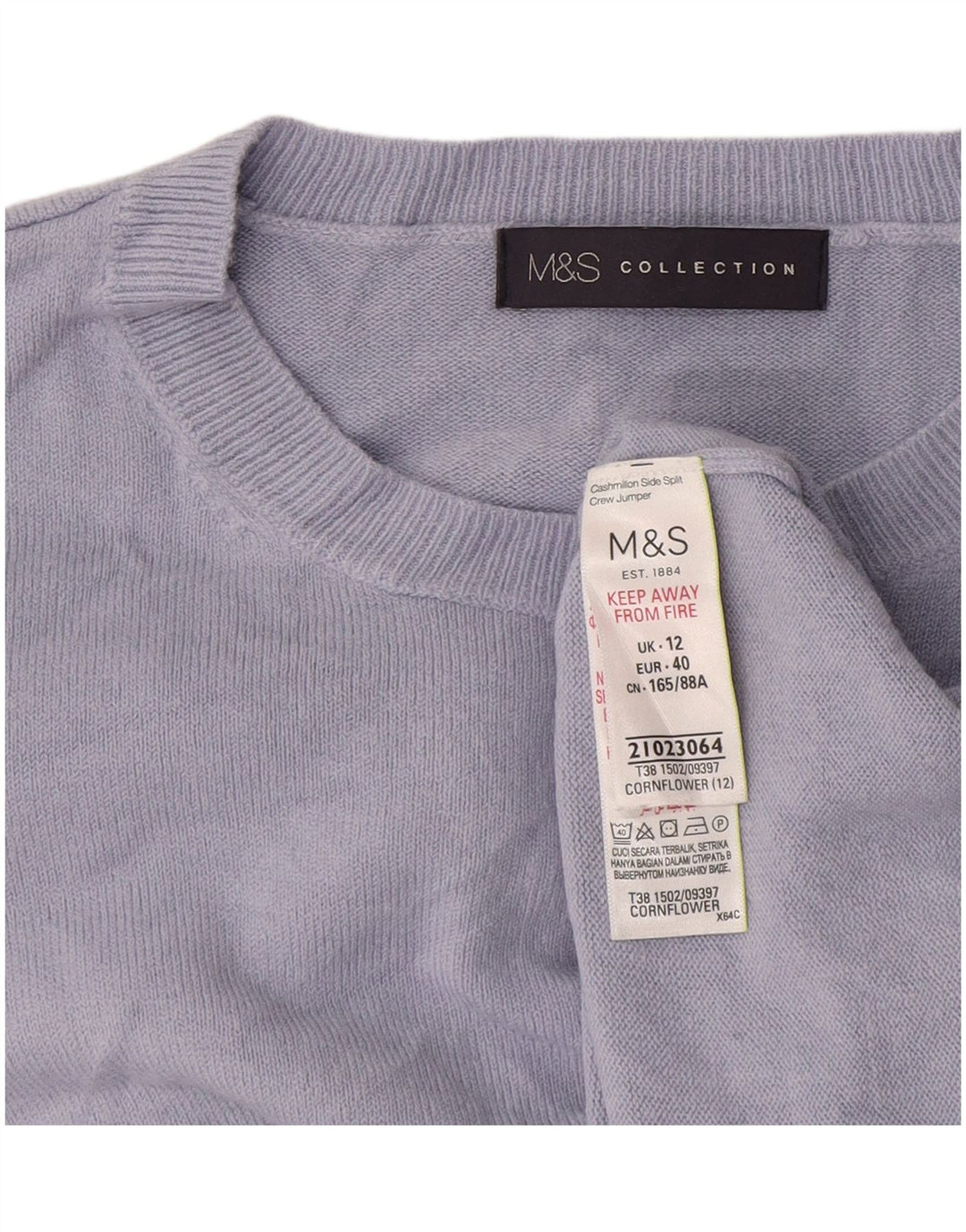 Marks & Spencer Womens Crew Neck Jumper Sweater UK 12 Medium Blue Acrylic