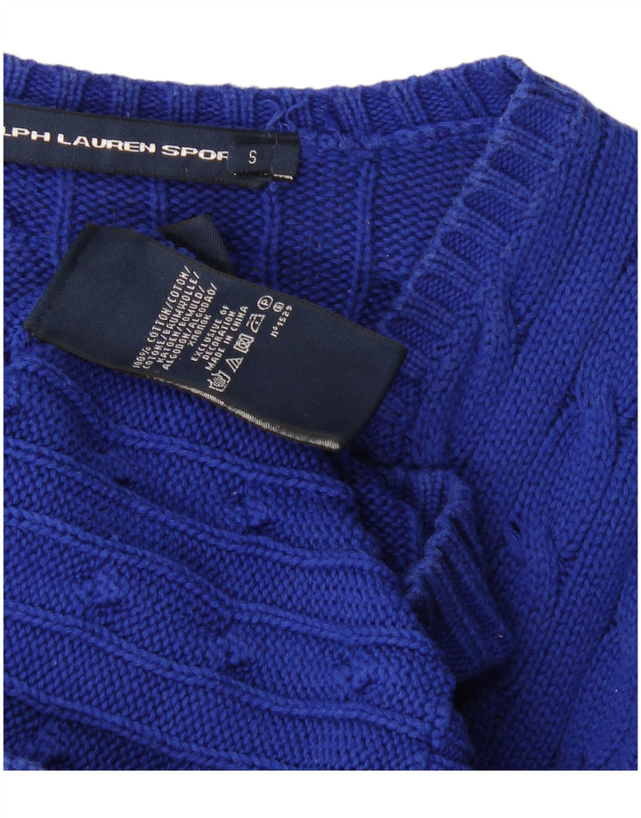RALPH LAUREN Womens V-Neck Jumper Sweater UK 10 Small Blue Cotton