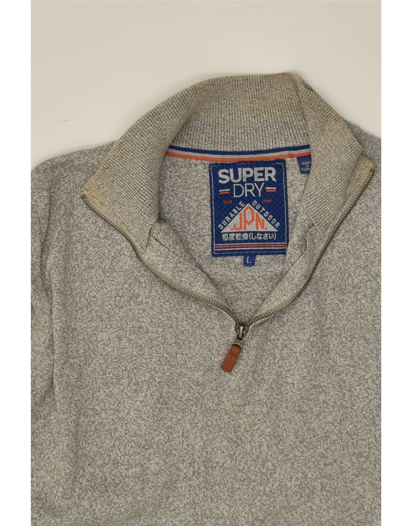 SUPERDRY Mens Zip Neck Jumper Sweater Large Grey Flecked Cotton | Vintage Superdry | Thrift | Second-Hand Superdry | Used Clothing | Messina Hembry 