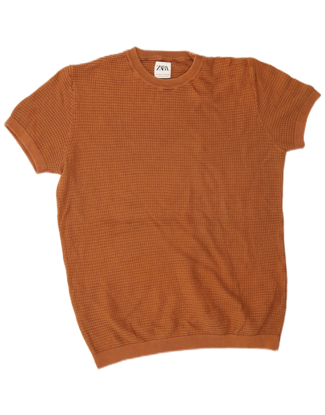 Zara Mens Short Sleeve Crew Neck Jumper Sweater Medium Brown