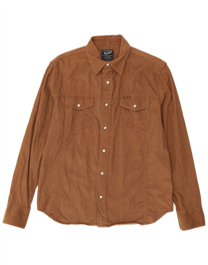 Gas Mens Corduroy Shirt Medium Brown Cotton