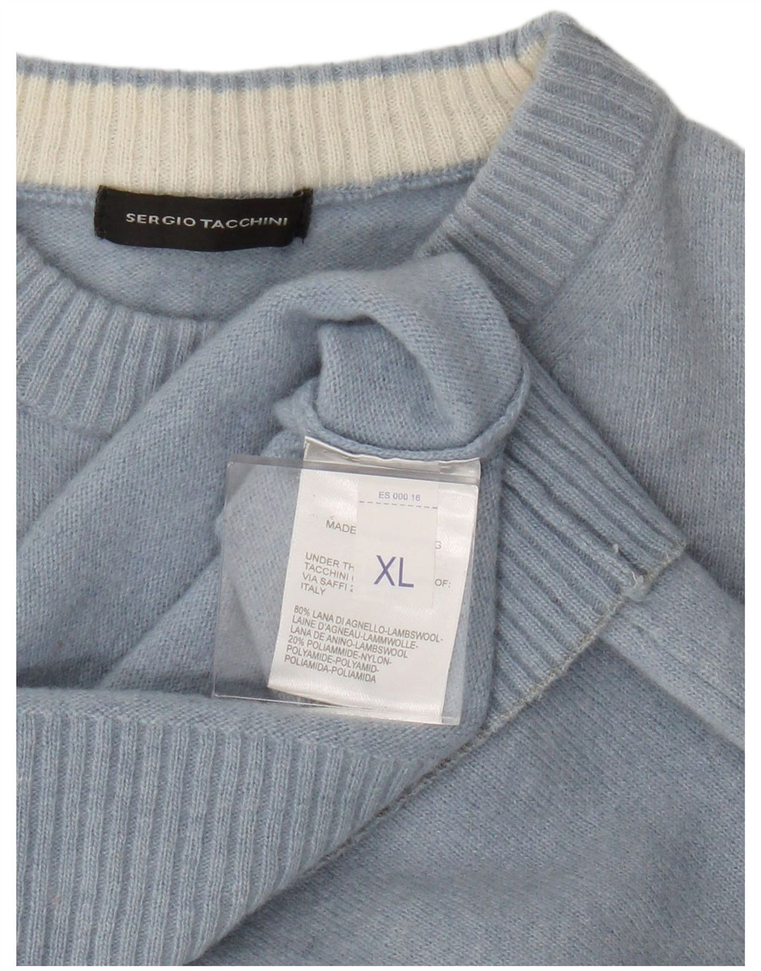 Sergio Tacchini Womens Crew Neck Jumper Sweater UK 18 XL Blue Lambswool