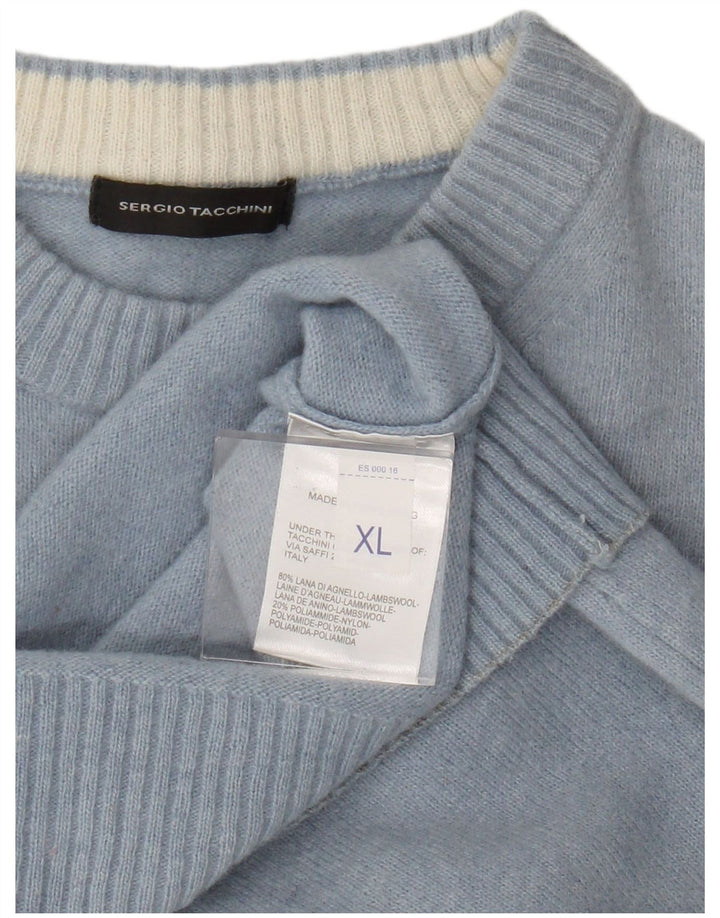 Sergio Tacchini Womens Crew Neck Jumper Sweater UK 18 XL Blue Lambswool