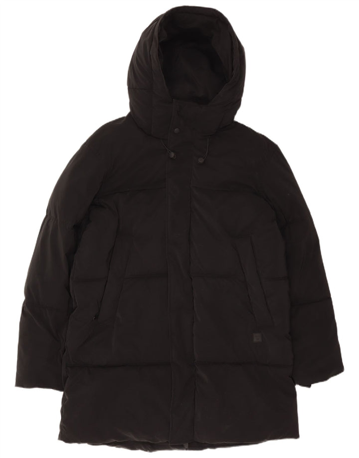 Zara Mens Hooded Padded Coat UK 38 Medium Black