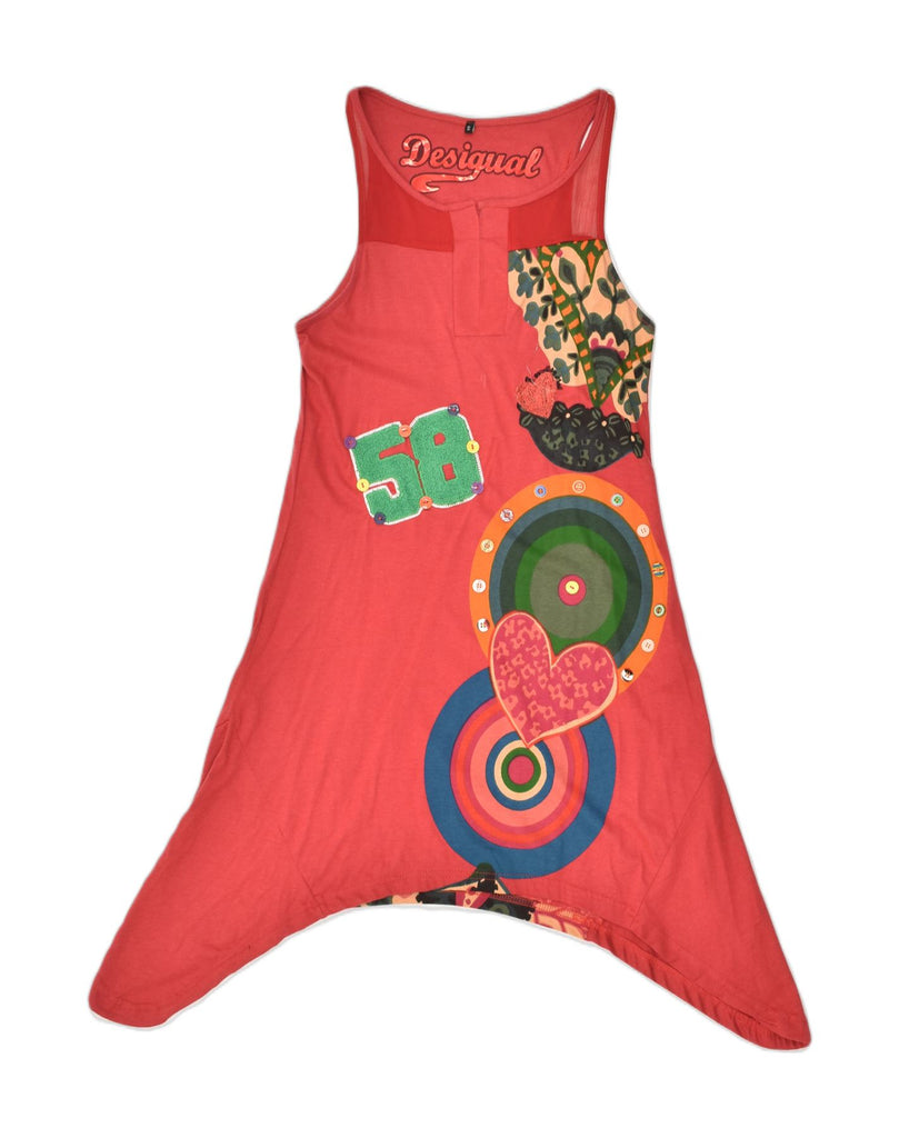 DESIGUAL Womens Graphic Tunic Dress UK 8 Small Red Spotted Cotton | Vintage Desigual | Thrift | Second-Hand Desigual | Used Clothing | Messina Hembry 