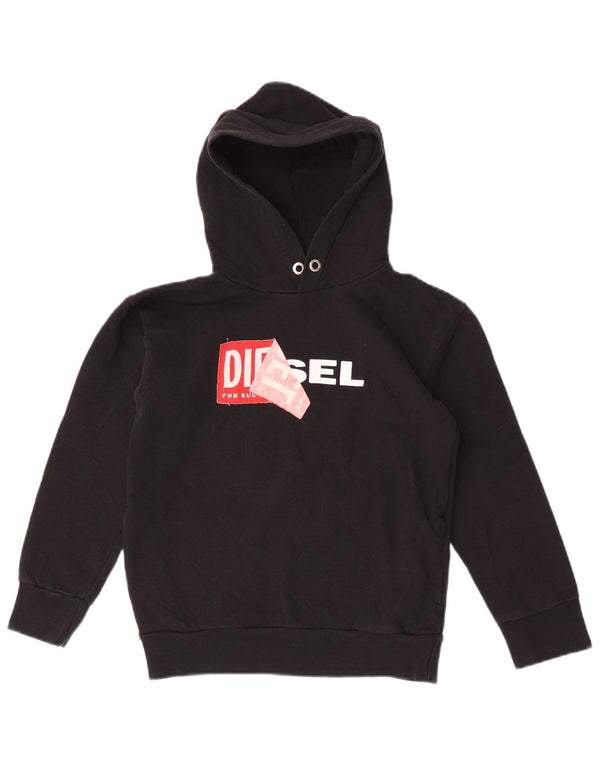 Diesel Boys Graphic Hoodie Jumper 9-10 Years Black Cotton