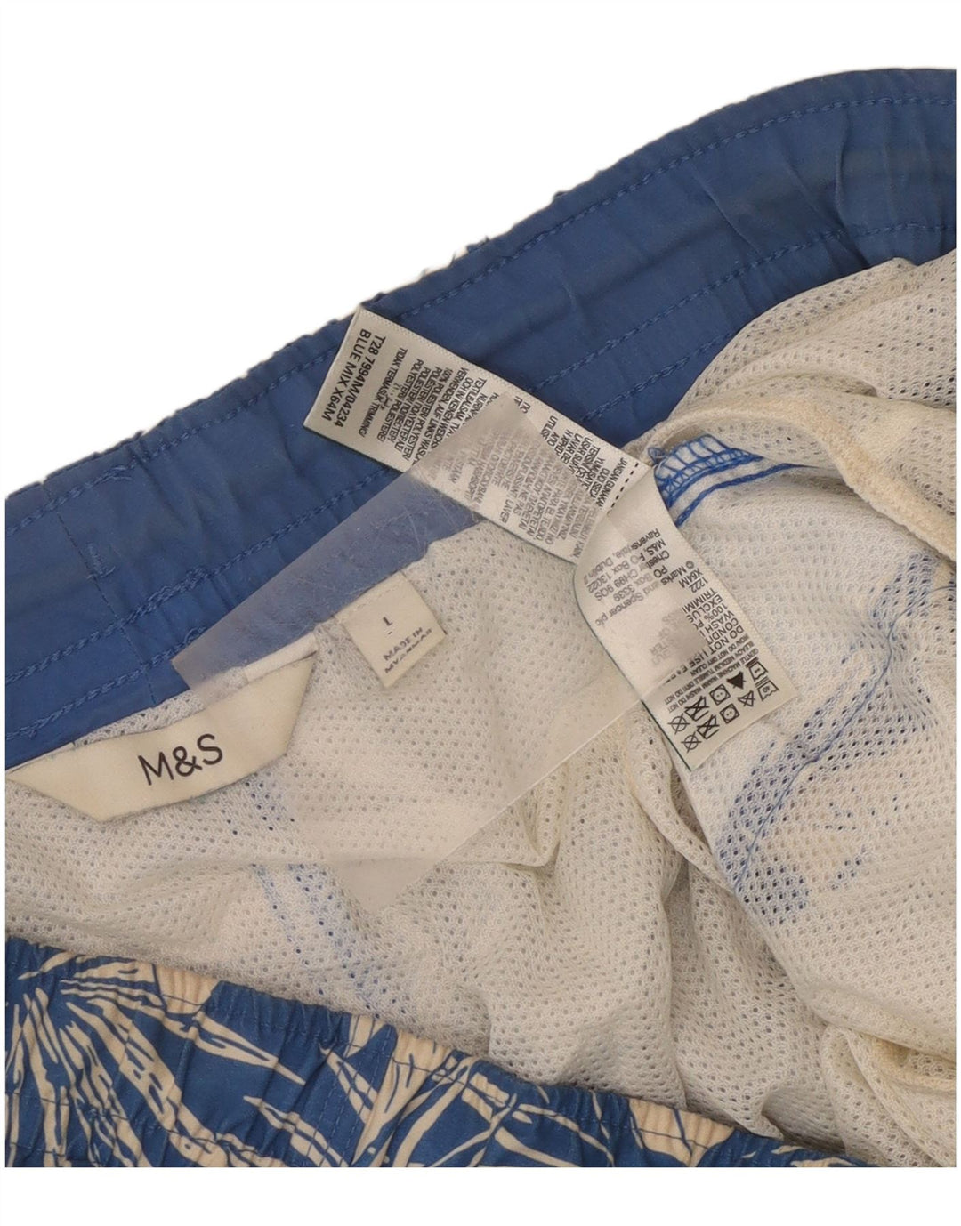 Marks & Spencer Mens Swimming Shorts Large  Blue Floral Polyester