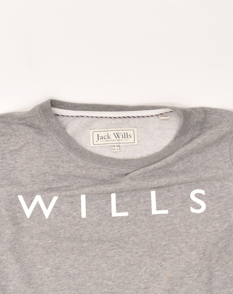 JACK WILLS Womens Graphic Sweatshirt Jumper UK 10 Small Grey Cotton | Vintage Jack Wills | Thrift | Second-Hand Jack Wills | Used Clothing | Messina Hembry 