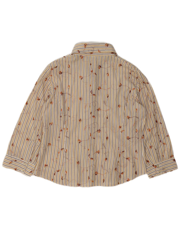 Vintage Womens 3/4 Sleeve Shirt UK 16 Large Beige Striped Polyester