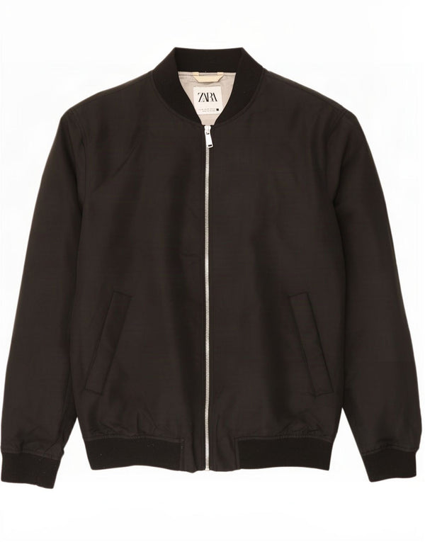 Zara Mens Bomber Jacket UK 38 Medium Black Polyester