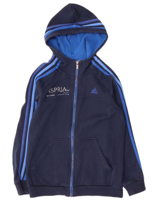 ADIDAS Boys Graphic Zip Hoodie Sweater 11-12 Years Navy Blue Cotton