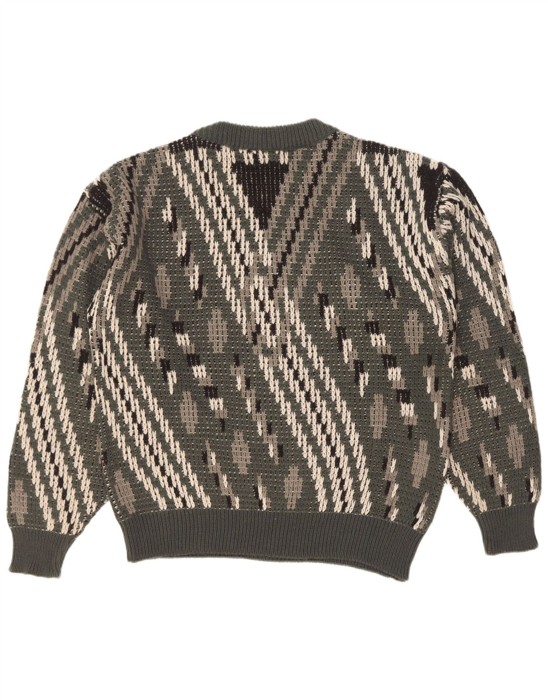 Ciao Mens Crew Neck Jumper Sweater Large Green Striped Wool