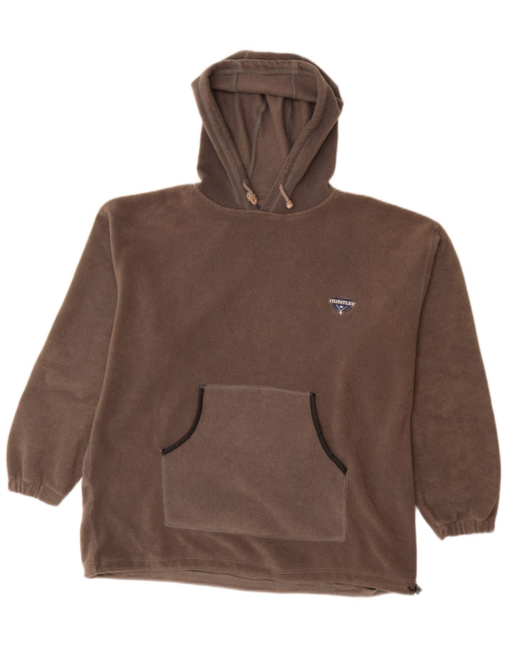 VINTAGE Mens Hooded Fleece Jumper Large Grey Polyester