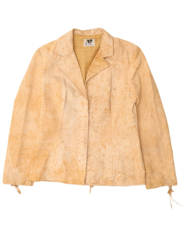 VINTAGE Womens Suede Jacket UK 12 Medium Beige Leather