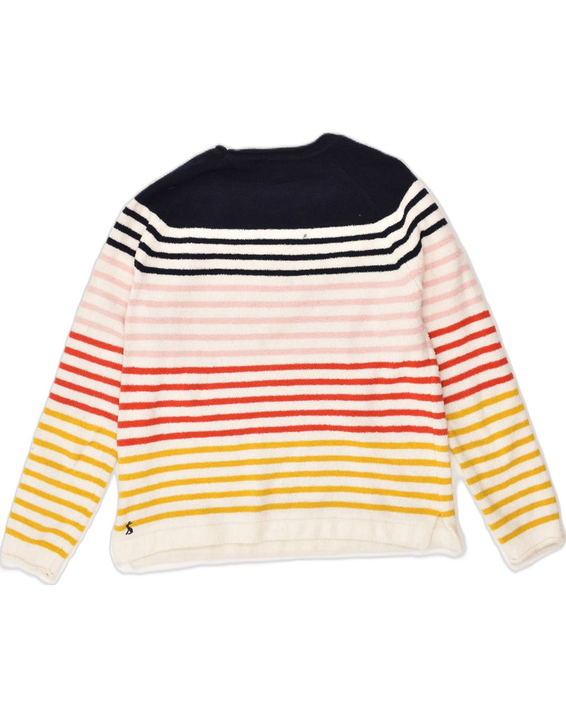 JOULES Womens Fleece Jumper UK 12 Medium White Striped Polyester Nautical | Vintage Joules | Thrift | Second-Hand Joules | Used Clothing | Messina Hembry 