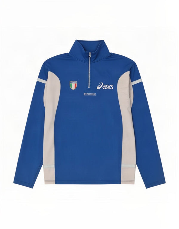 Asics Mens Zip Neck Graphic Pullover Tracksuit Top Large Blue Colourblock