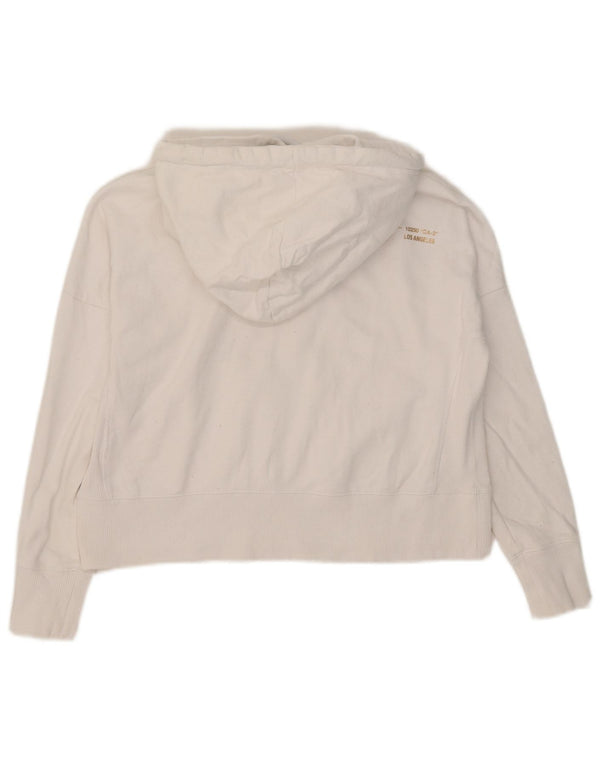 Superdry Womens Oversized Crop Graphic Hoodie Jumper UK 8 Small White