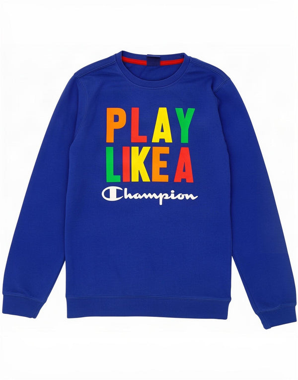 Champion Boys Graphic Sweatshirt Jumper 13-14 Years XL Blue Cotton
