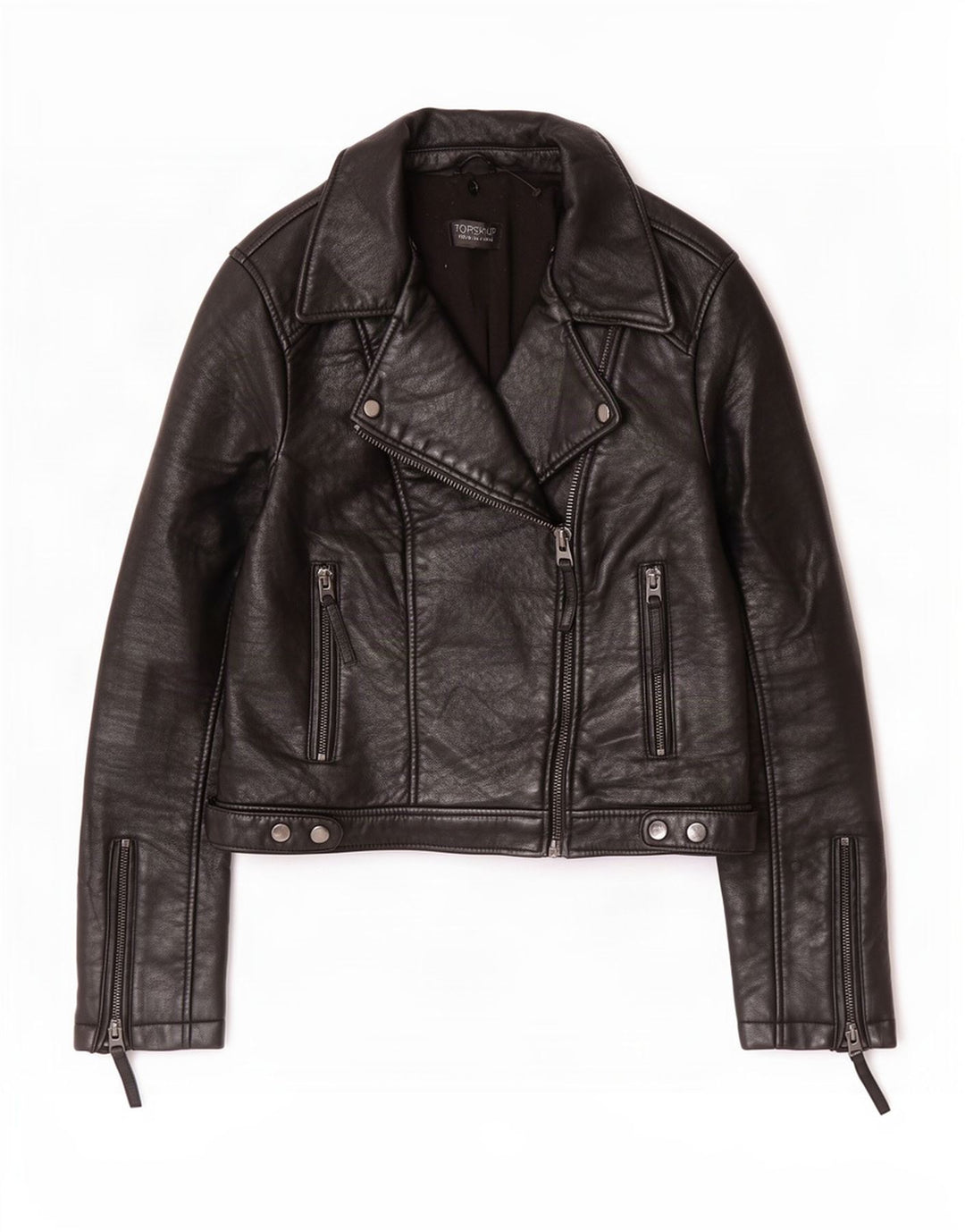 Topshop Womens Leather Biker Jacket UK 12 Medium Black