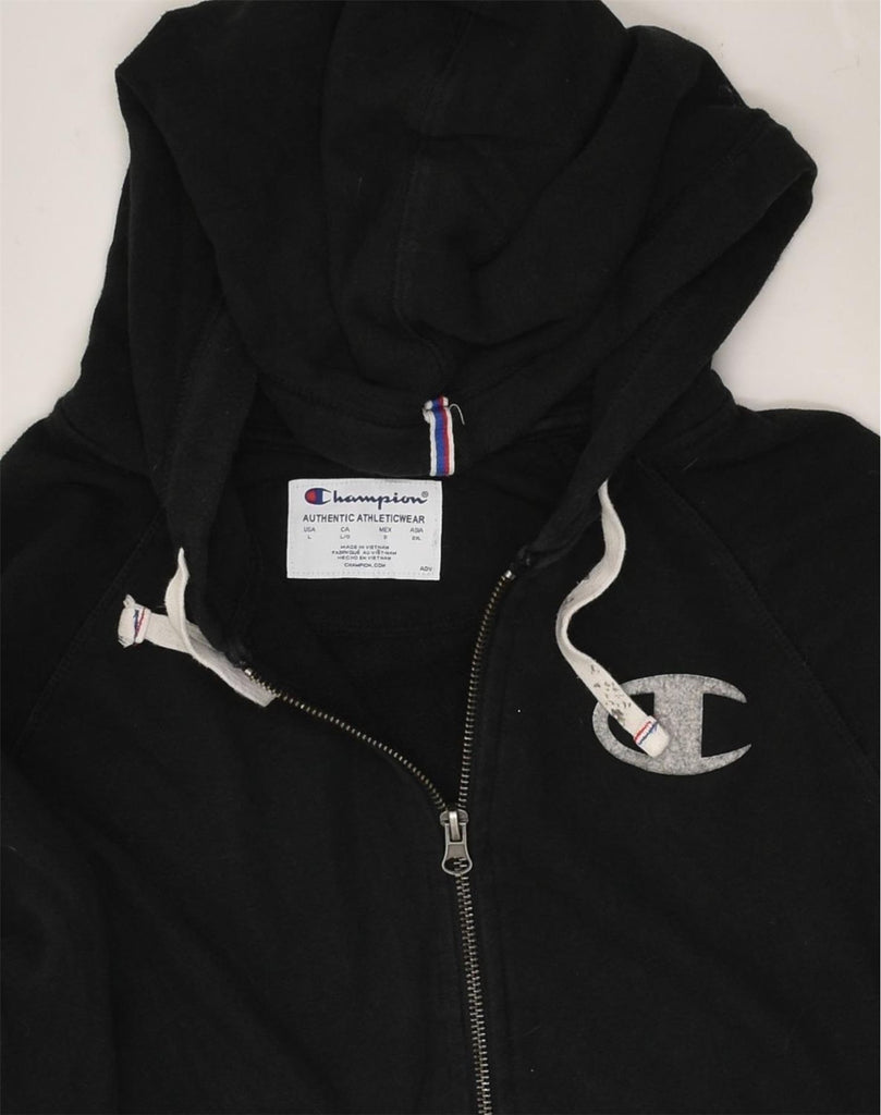 CHAMPION Womens Zip Hoodie Sweater UK 16 Large Black Cotton | Vintage Champion | Thrift | Second-Hand Champion | Used Clothing | Messina Hembry 