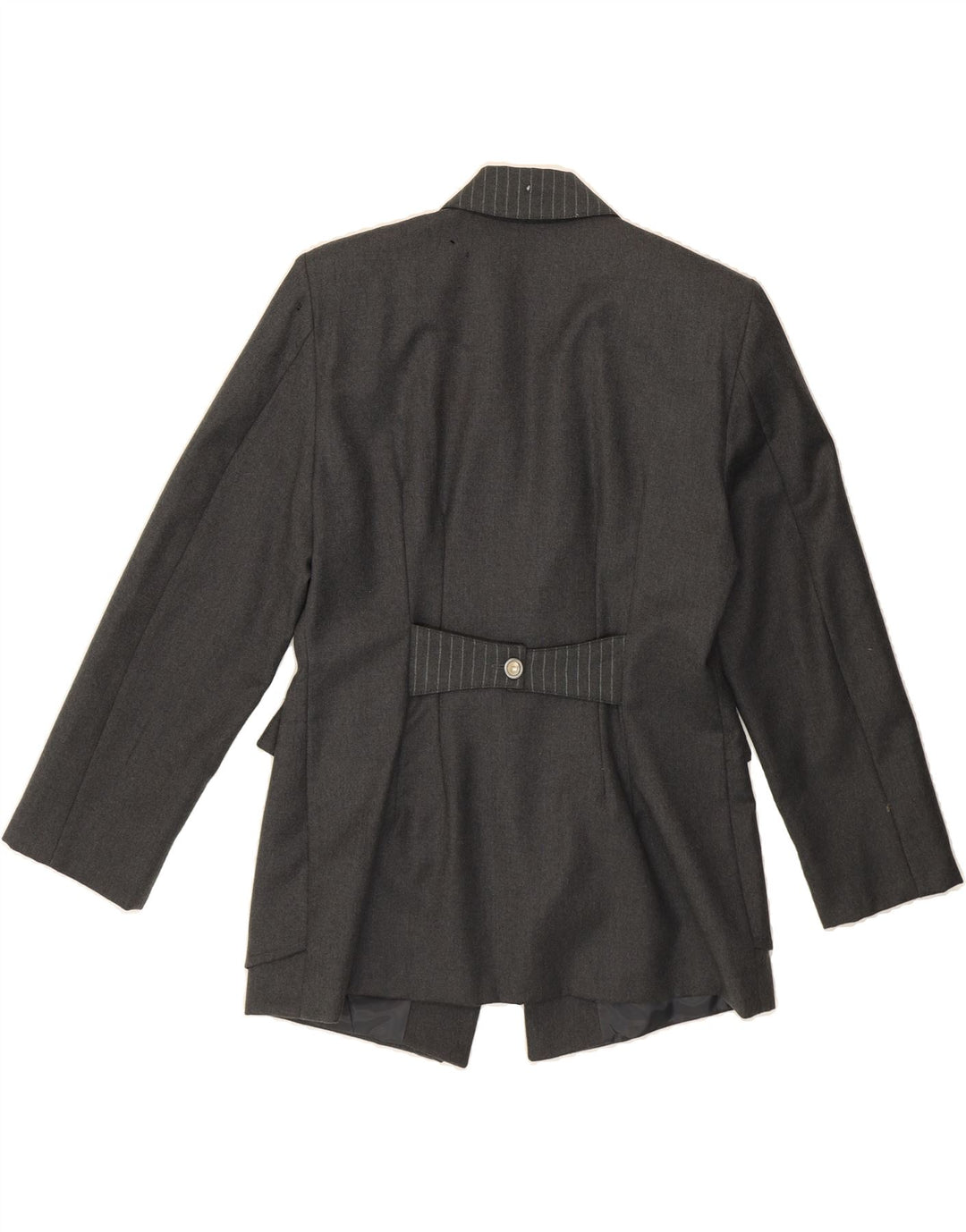 VINTAGE Womens 1 Button Blazer Jacket UK 14 Medium Grey Pinstripe Wool Vintage Vintage and Second-Hand Vintage from Messina Hembry 