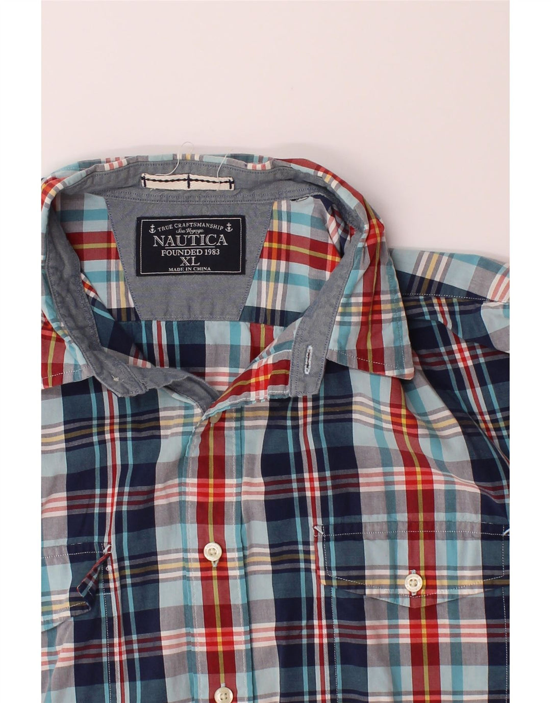 NAUTICA Mens Short Sleeve Shirt XL Navy Blue Check Cotton Vintage Nautica and Second-Hand Nautica from Messina Hembry 
