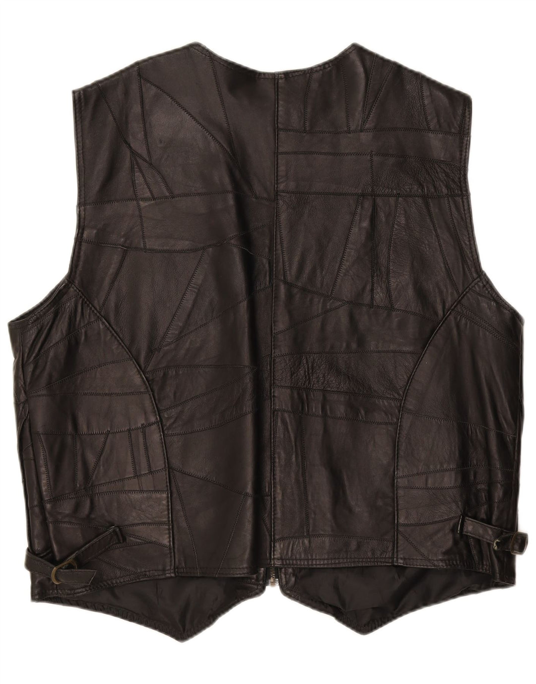 ELEGANCE Mens Leather Waistcoat 3XL Black Patchwork