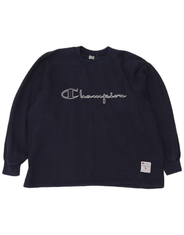 CHAMPION Womens Oversized Graphic Sweatshirt Jumper UK 16 Large Navy Blue