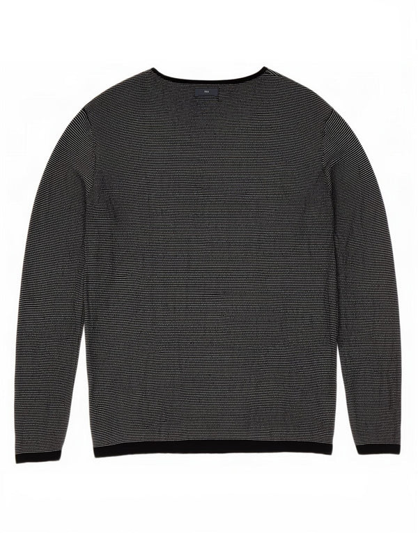Jack & Jones Mens Top Long Sleeve Large Grey Pinstripe Cotton