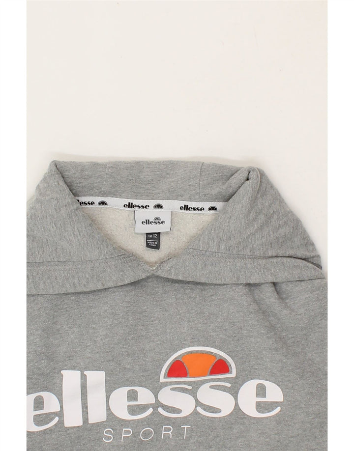 ELLESSE Womens Graphic Hoodie Jumper UK 12 Medium Grey Cotton Vintage Ellesse and Second-Hand Ellesse from Messina Hembry 