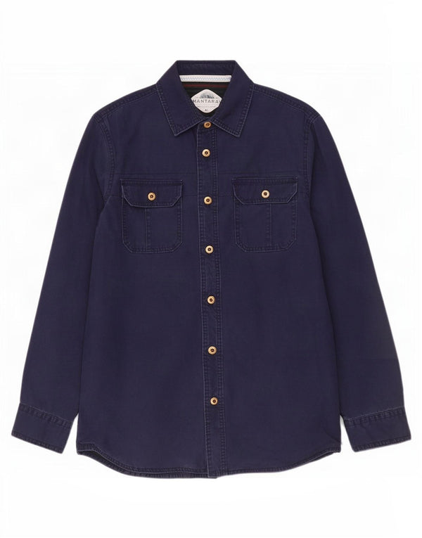Mantaray Mens Shirt Medium Navy Blue Cotton
