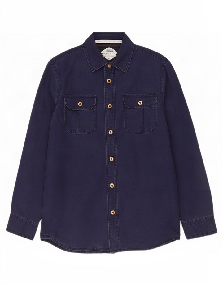 Mantaray Mens Shirt Medium Navy Blue Cotton