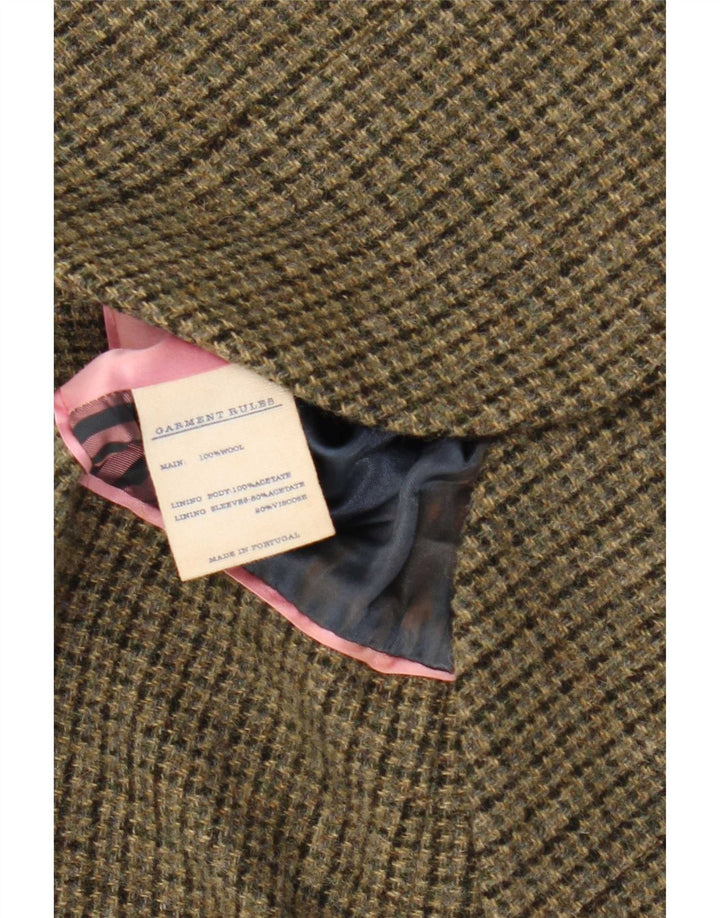 Jack Wills Womens 3 Button Blazer Jacket UK 10 Small Khaki Houndstooth Wool