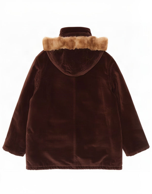 Vintage Womens Hooded Velvet Parka Jacket UK 18 XL Brown