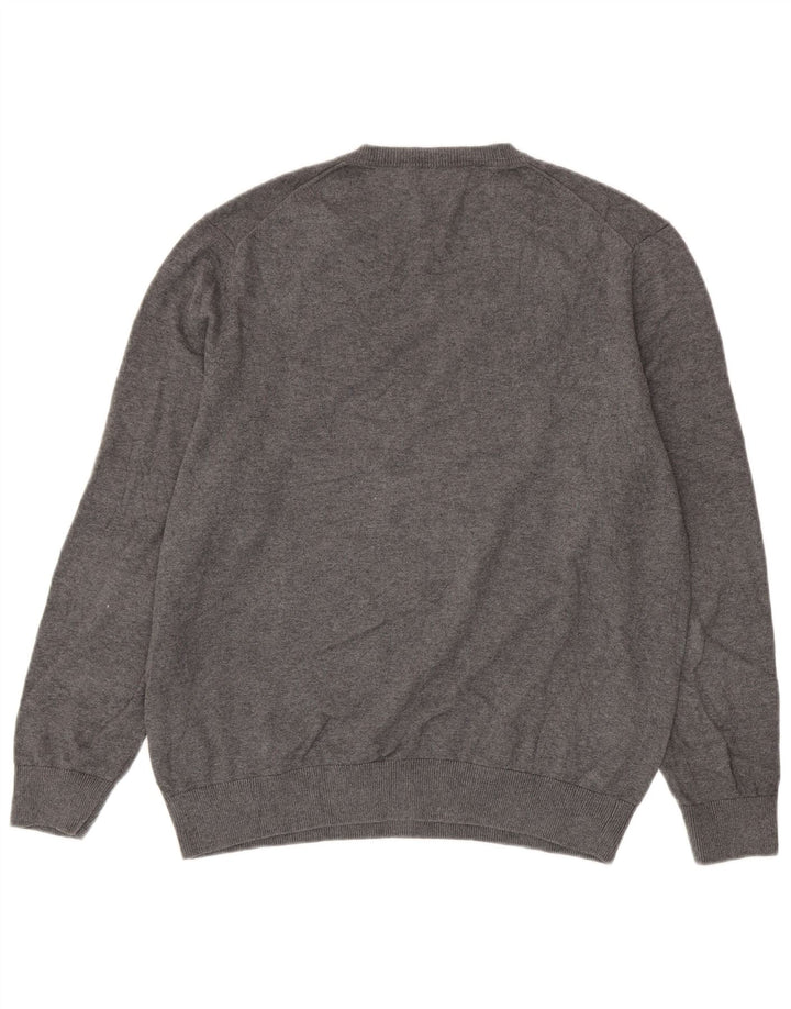 Nautica Mens V-Neck Jumper Sweater Large Grey Cotton
