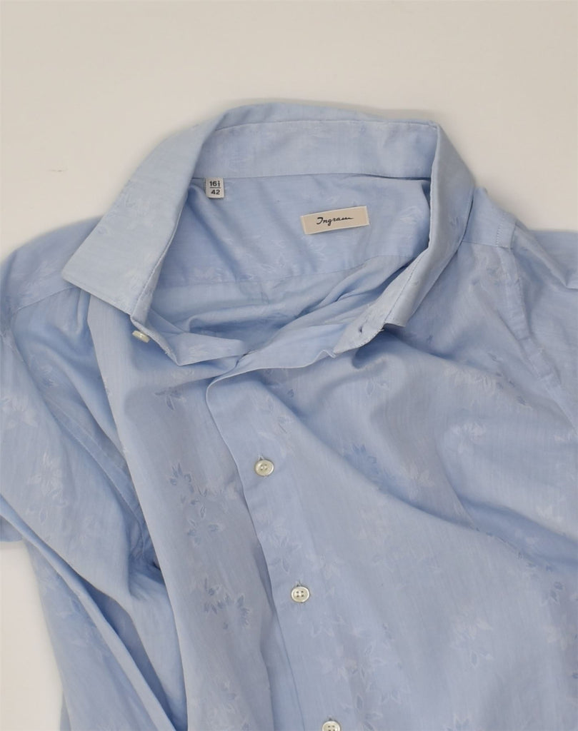 INGRAM Mens Shirt Size 42 16 1/2 Large Blue Floral Cotton | Vintage Ingram | Thrift | Second-Hand Ingram | Used Clothing | Messina Hembry 