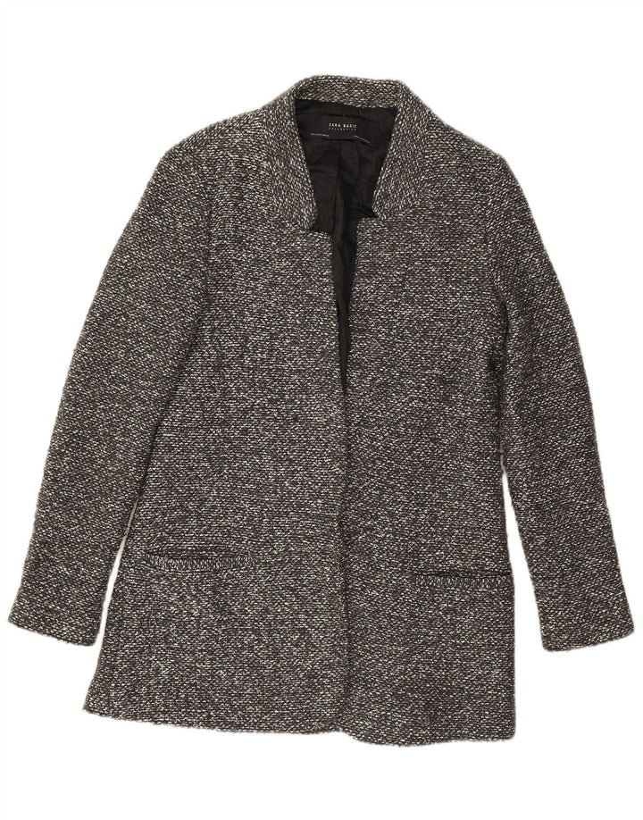 Zara Womens Longline Open Blazer Jacket UK 10 Small Grey Flecked