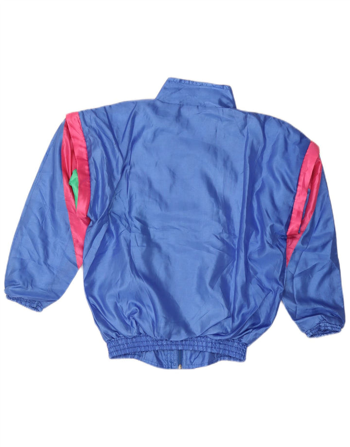 Creation Mens Graphic Tracksuit Top Jacket Small Blue Colourblock Nylon