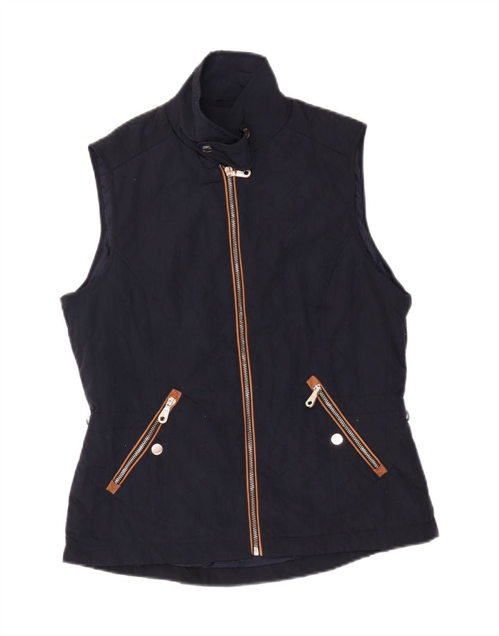Massimo Dutti Womens Quilted Gilet UK 14 Large Navy Blue Nylon