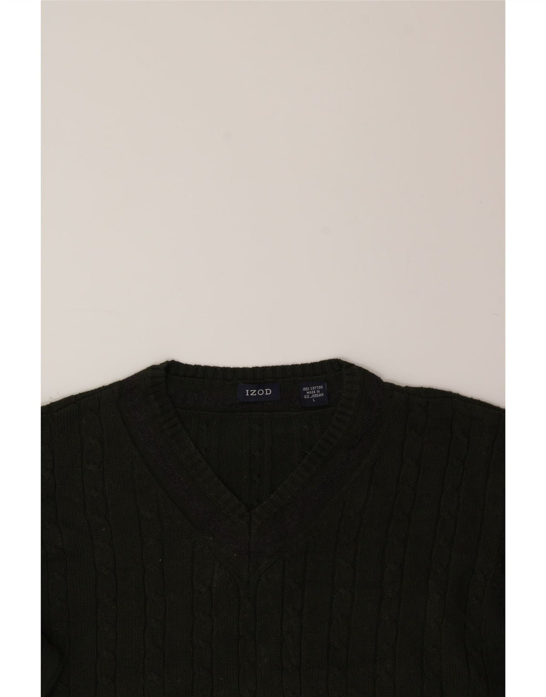 IZOD Mens V-Neck Jumper Sweater Large Green Cotton
